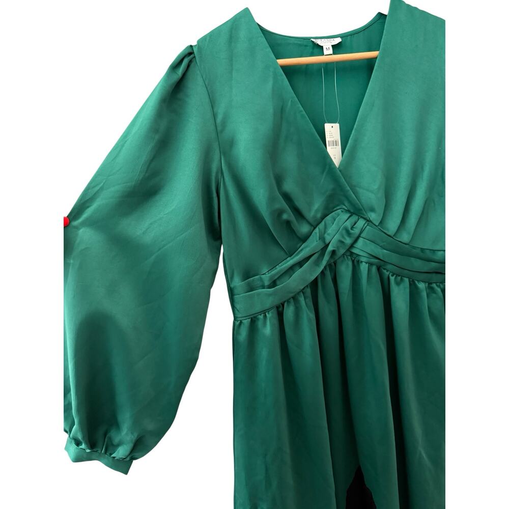Anthropologie x Nikasha Embroidered Satin Maxi Dress Emerald Green Size Medium - Picture 11 of 12